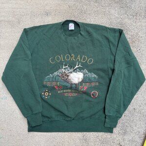 Vintage Sweatshirt Large Green Colorado Rocky Mountail National Park